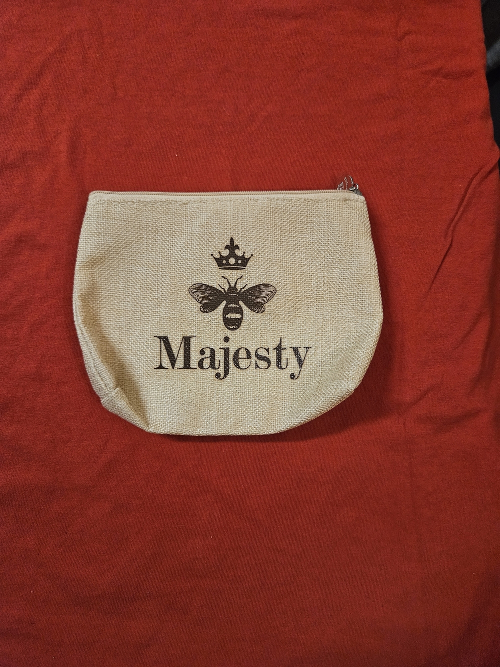 Majestic Beige Canvas Cosmetic Pouch with Bee Logo